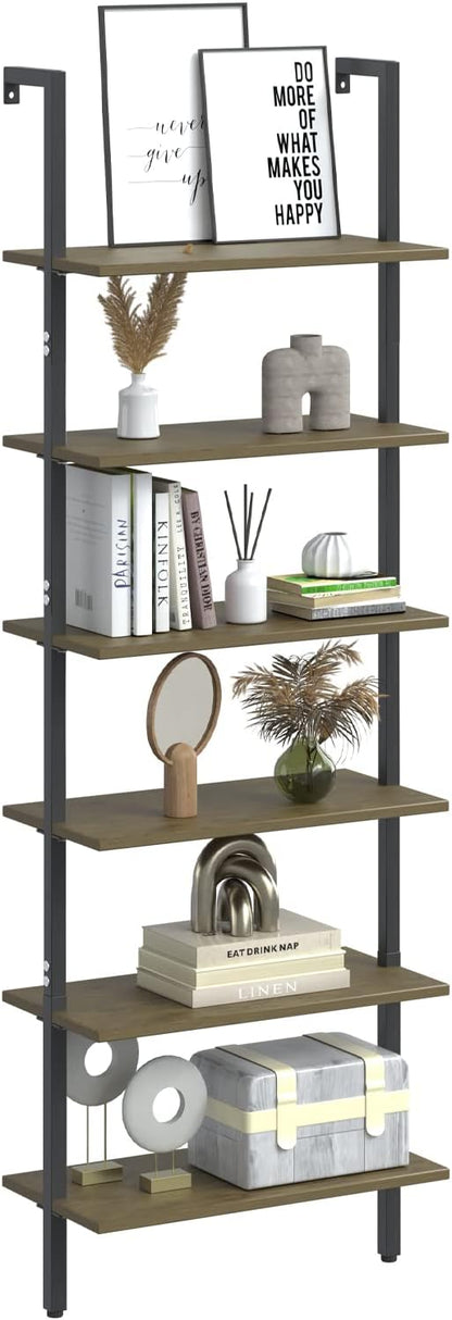 Ladder Shelf Black 6 Tiers Modern Bookshelf Room Organizer Open Tall Wall Mount by Wolawu