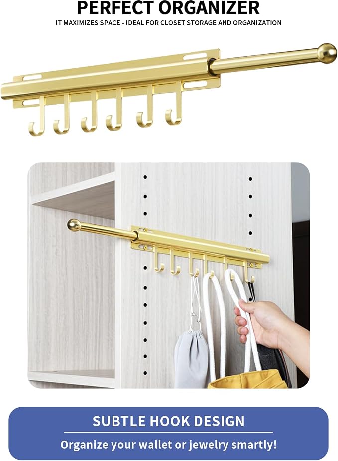 BaiNong Valet Rod for Closets Pull Out 16.5" Gold - Image 2