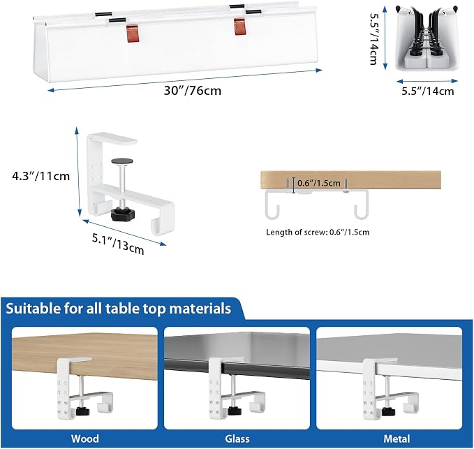Zilink Under Desk Cable Management 30" No Drill Desk Cable Management Tray - Image 5