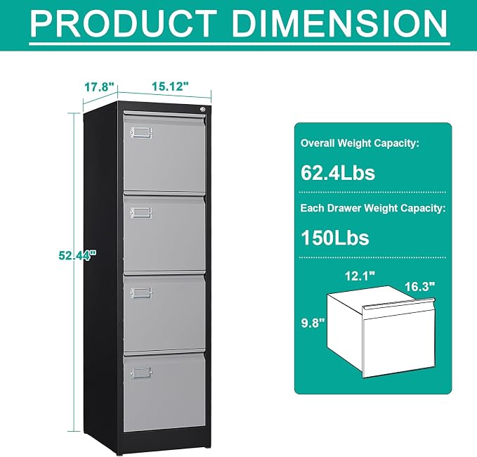 SISESOL 4 Drawer Vertical File Cabinet - Image 3