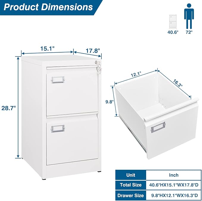 2-Drawer File Cabinet, 16.3" Deep Vertical Filing Cabinet - Image 3