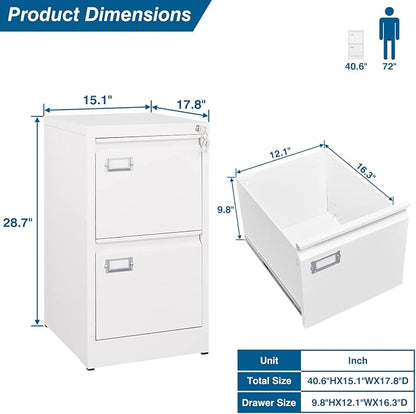 2-Drawer File Cabinet, 16.3" Deep Vertical Filing Cabinet - Image 3