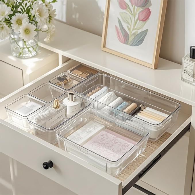 25 PCS Adjustable Desk Drawer Organizer, Acrylic Clear Drawer Organizers - Image 7