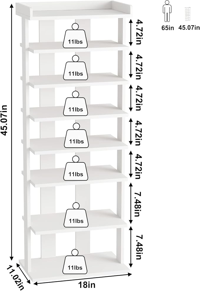 HOMEFORT 7-Tier Wood Shoe Rack, Double Rows 7-Tier Shoe Shelf, Shoe Storage - Image 2