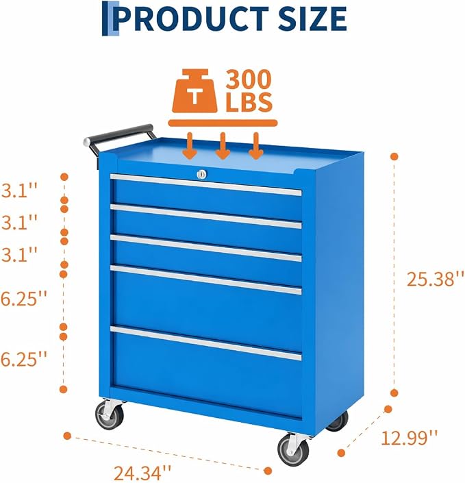 Garvee Rolling Tool Chest, 5 Drawers Tool Storage Cabinet, Toolbox - Image 3