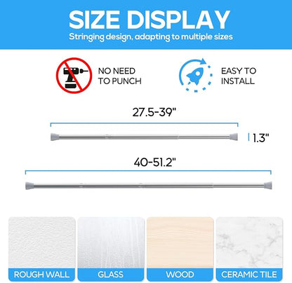 Tension Curtain Rod Silver Tension Rod 28 To 48 Inch Spring Curtain Rod Non - Image 7