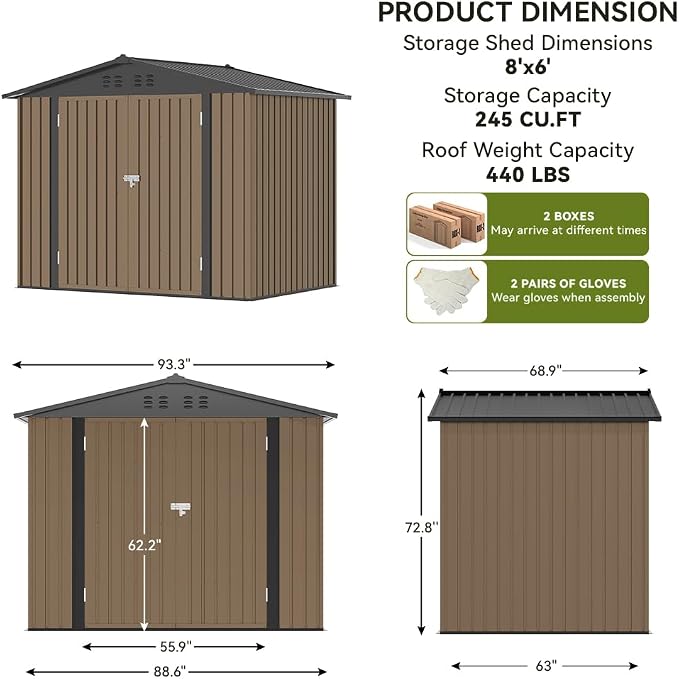 COMHOMA Shed Outdoor Storage Shed Metal, Lockable Doors Tool Sheds - Image 4