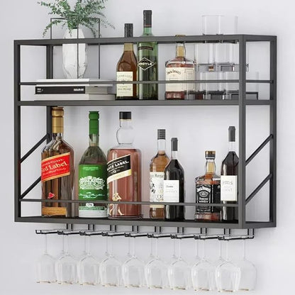 Wall Mounted Wine Rack with Glass Holder，Stylish Mini Floating Bar Shelves by ZAOBAS