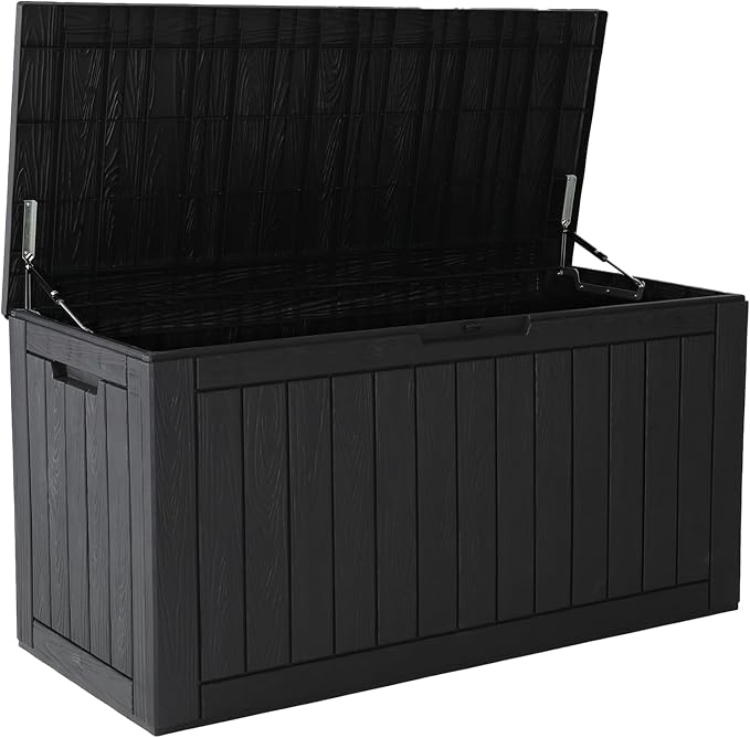 KAMABOKO 97 Gallon Waterproof Large Resin Deck Box, Lockable Large Outdoor by KAMABOKO