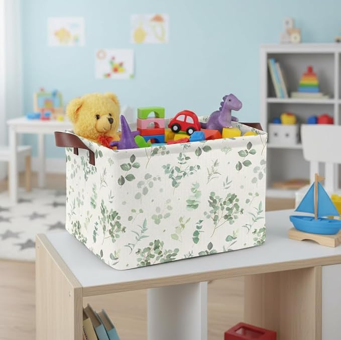 Sage Green Storage Basket Waterproof Canvas Toy Storage Bin Home Decor - Image 5