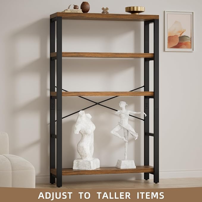 5-Tier 39.37" Wide Heavy Duty Bookshelf, Industrial Wood and Metal Bookshelf - Image 5