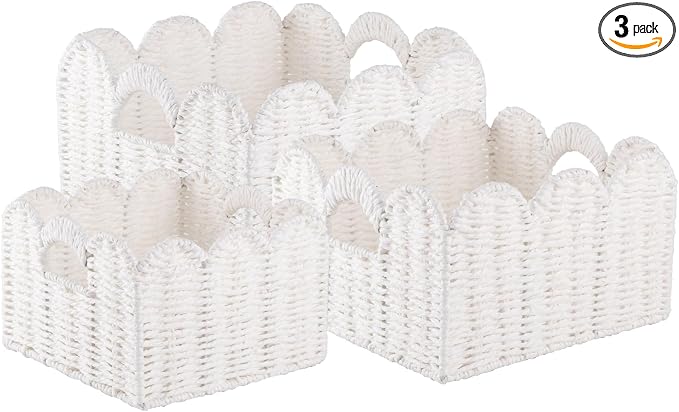 OIAHOMY Scalloped Wicker Baskets, Hand-woven Storage Baskets by MasterofSpaceOptimization