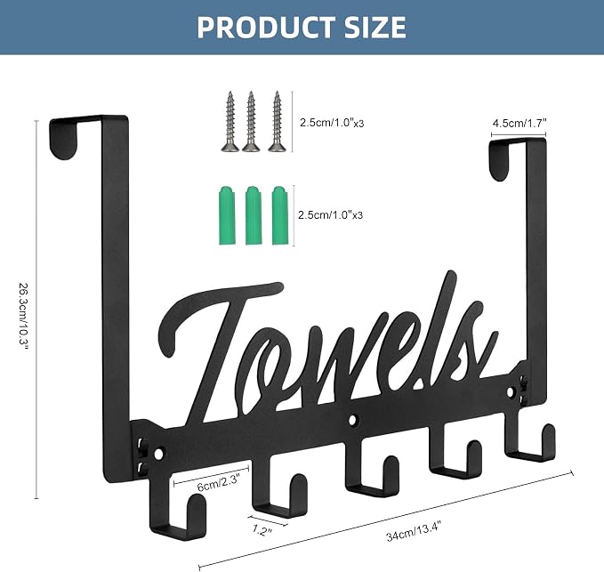 Azmoncy 2 Pack Over The Door Hooks, Heavy Duty Over Door Towel Hanger - Image 2