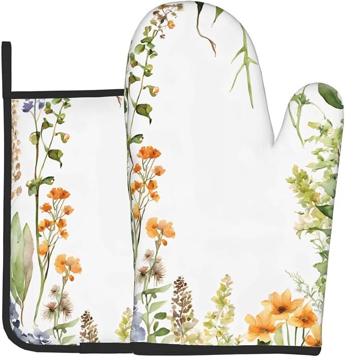 Springtime Herb Garden Gloves and Mats Set-Heat-Resistant Kitchen Gloves and by Unknown