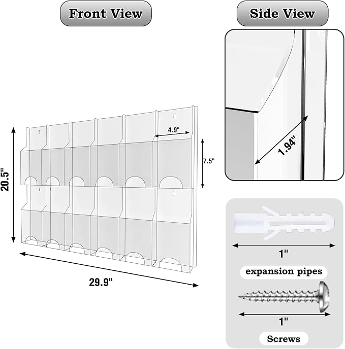 Acrylic Brochure Pamphlet Holder, 12 Pamphlet Holders, Trifold Flyer Rack - Image 2