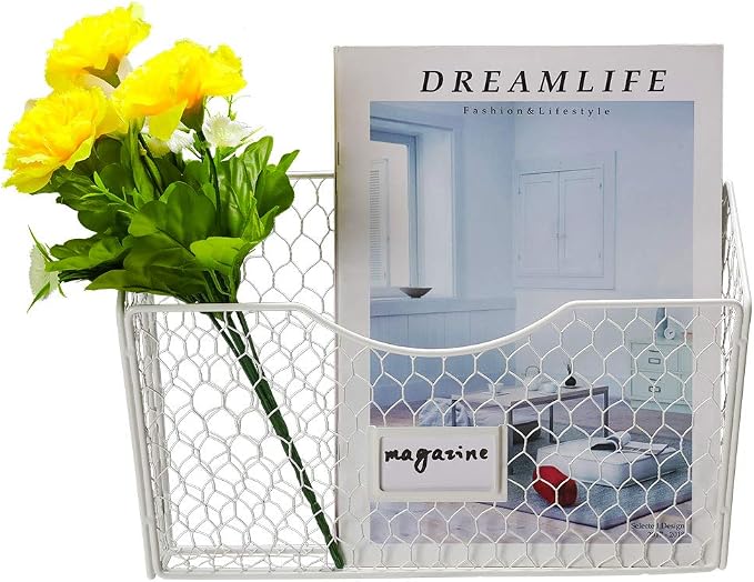 3 Pockets Hanging File Holder Wall Mount Mail Organizer Metal Chicken Wire - Image 2