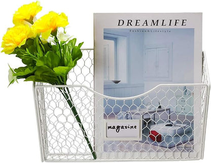 3 Pockets Hanging File Holder Wall Mount Mail Organizer Metal Chicken Wire - Image 2