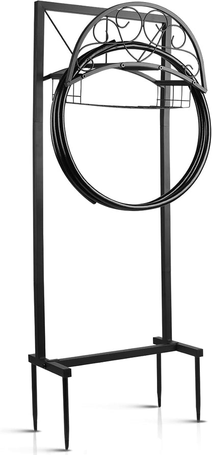 Garden Hose Holder Stand with Storage Basket, Heavy Duty Freestanding Metal by Unknown