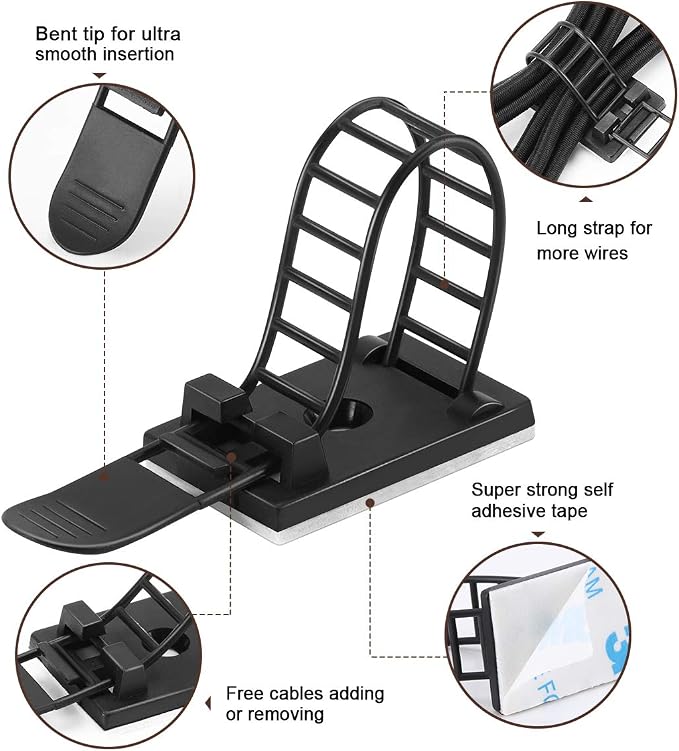 Adhesive Cable Management Clips, Extra Screw & Hole - Image 3