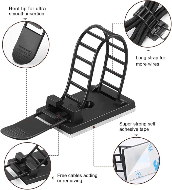 Adhesive Cable Management Clips, Extra Screw & Hole - Image 3