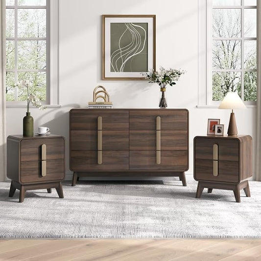 Mid Century Modern Bedroom Set, 6 Drawer Dresser and Nightstand Sets by Joinice