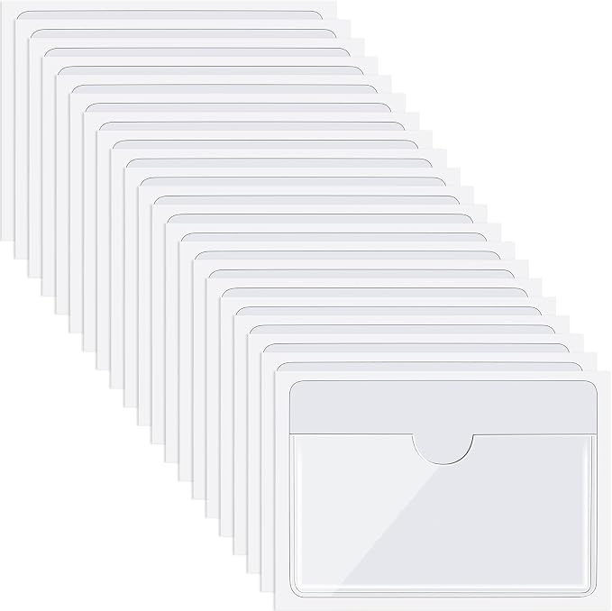 Chinco 50 Pack 2" x 3.75" Clear Adhesive Pockets, Index Card Pockets by Chinco