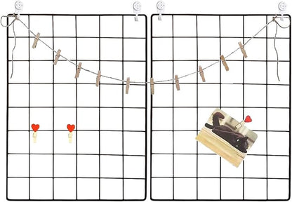 GBYAN Wall Grid 2 Pack Wire Photo Grid Panels Black Memo Board Wall Organizer - Image 3