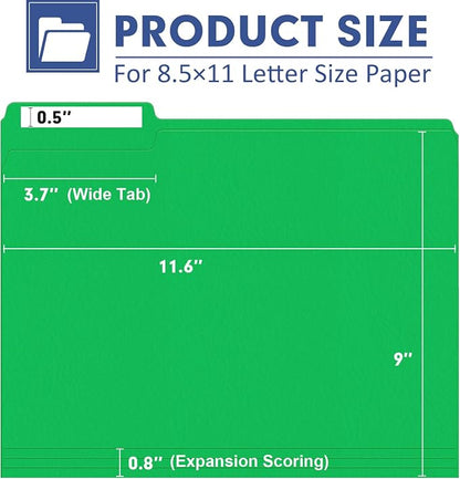 File Folder, PANDRI 120 Pack File Folder, 1/3 Cut Tab, Letter Size, Filing - Image 2