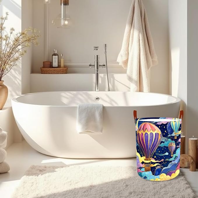 Laundry Baskets 15.7x19.7 Inch Large Hot Air Balloon Night Sky Design - Image 6
