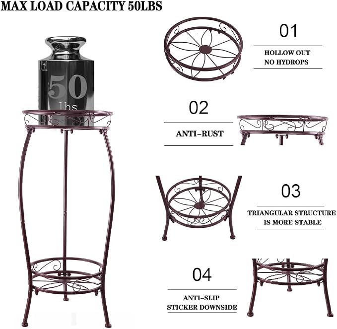 Metal Plant Stand, Indoor Outdoor 2 Tiers Tall Plant Stands, 27.1'' Iron Corner - Image 3