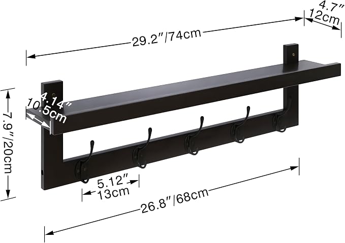 SMIBUY Coat Hooks with Shelf Wall-Mounted, 29.2 Inch Entryway Coat Rack - Image 5