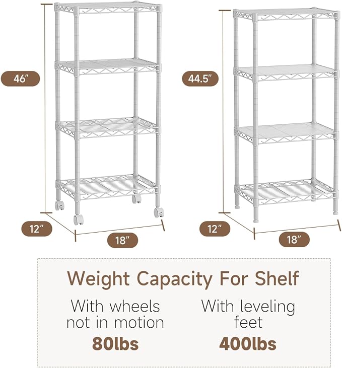 4 Tier Adjustable Storage Shelves, Heavy Duty Metal Utility Shelf Wire Shelving - Image 3
