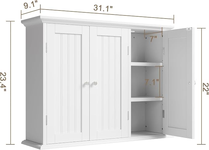 ChooChoo Laundry Cabinet with 3 Doors and Adjustable Shelves | 9.06"D x 31.1"W - Image 3