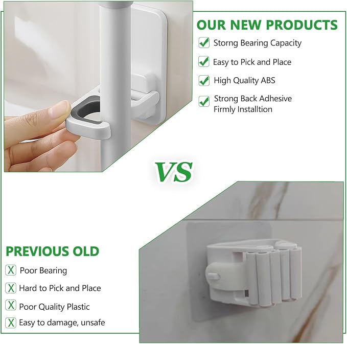 6 pack Broom Holder Wall Mount Mop Holder Broom and Mop Gripper Self Adhesive - Image 4