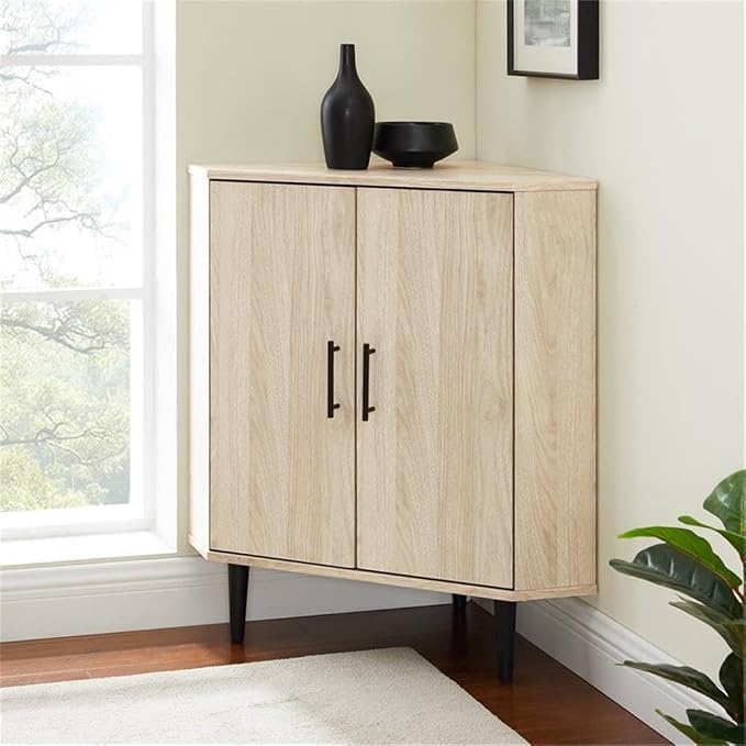 Walker Edison Saxon Mid-Century Modern 2-Door Corner Accent Cabinet 30 Inch - Image 2