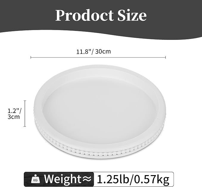 Hanobe Decorative Coffee Table Tray: White Beaded Round Serving Tray Modern - Image 4