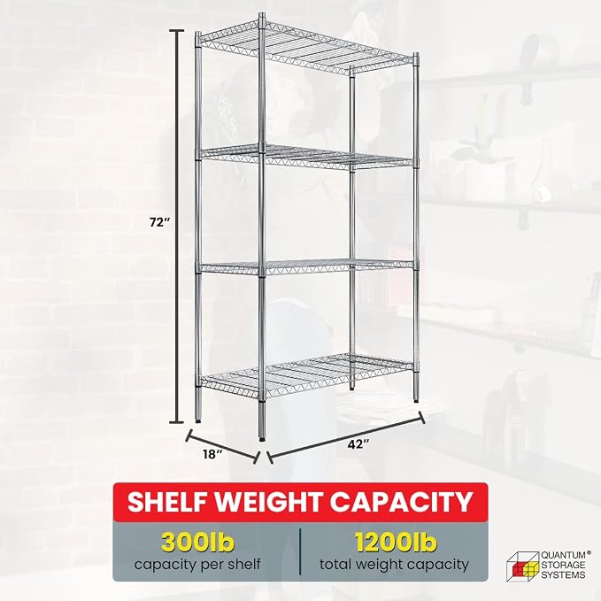 Quantum Storage Systems RWR72-1842LD Adjustable Wire Chrome 4 Shelves 72" H x - Image 3