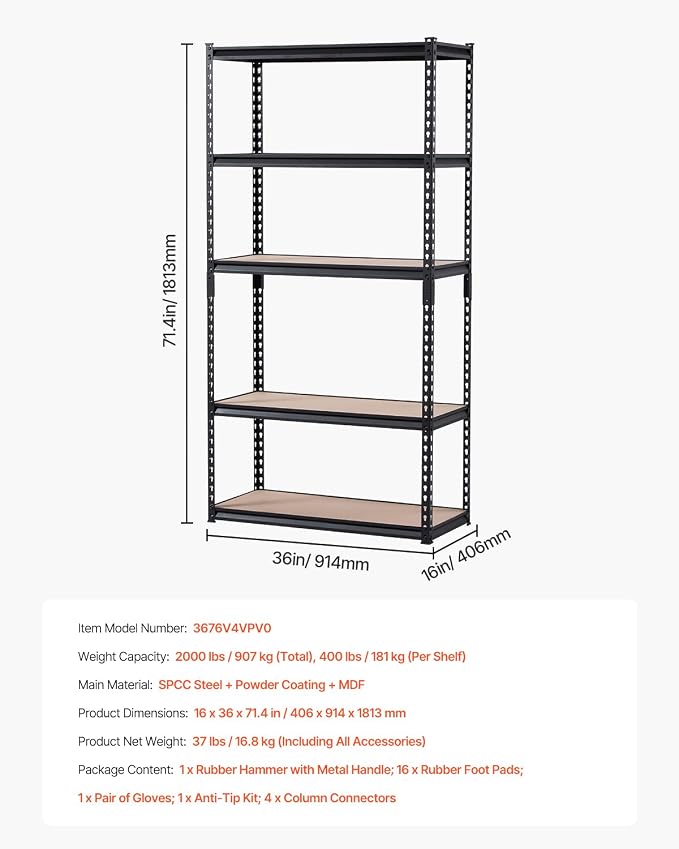 VEVOR Storage Shelves, 2000 lbs, 5 Tier Garage Storage Shelving - Image 8