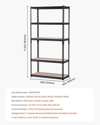 VEVOR Storage Shelves, 2000 lbs, 5 Tier Garage Storage Shelving - Image 8
