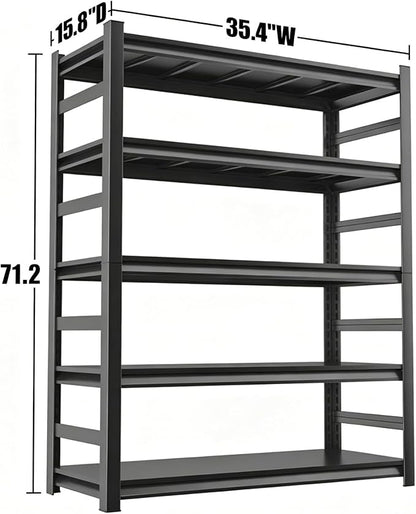 36" W Metal Shelves for Garage Storage, 5 Tier Adjustable Steel Standing Shelf - Image 3