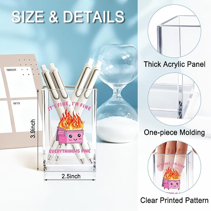 It's Fine I'm Fine Everything Is Acrylic Makeup Brush Pencil Holder Cup - Image 2