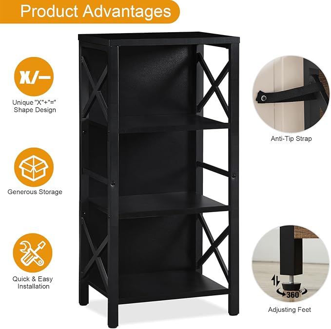 Small Bookshelf, 4 Tier Industrial Bookcase - Image 6