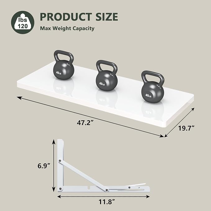 Clikuutory Wall Mounted High Gloss Folding Table, Wall Desk Fold Down - Image 2