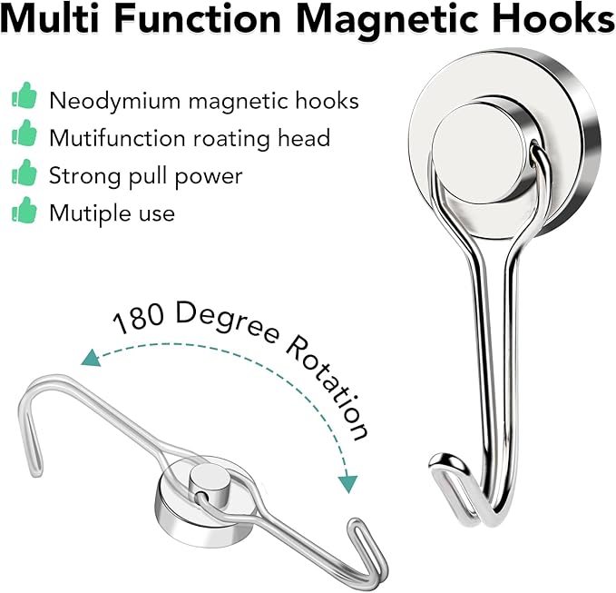 MIKEDE Magnetic Hooks, 40LBS Strong Neodymium Magnetic Hooks Heavy Duty - Image 5