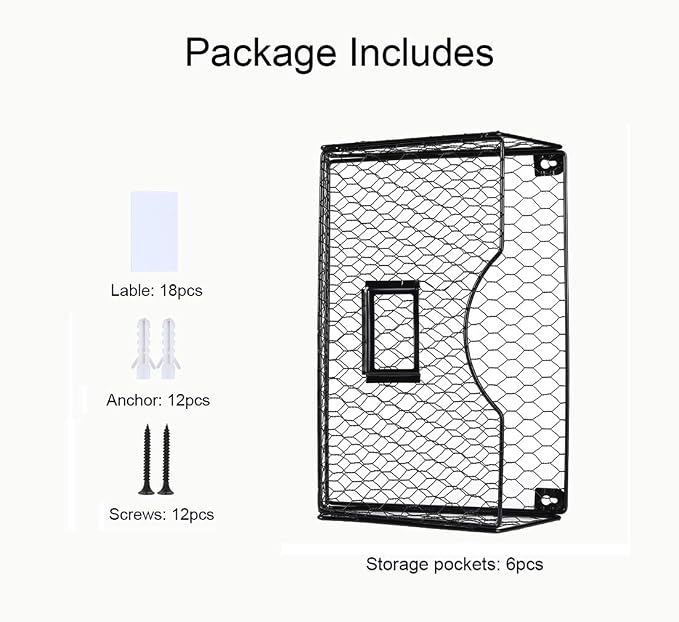 6 Pockets Hanging File Holder Wall Mount Mail Organizer Metal Chicken Wire - Image 3