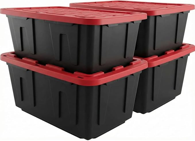 27 Gal Industrial Tote, 4 Pack Plastic Storage Bins by Unknown