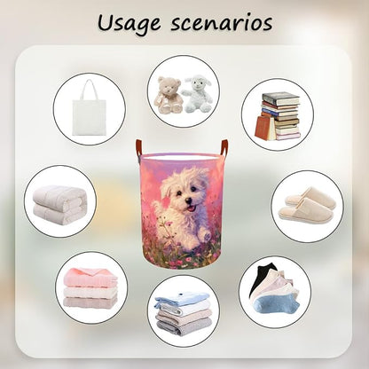 Laundry Baskets 15.7x19.7 Inch Large Puppy Wildflower Field Design Collapsible - Image 4