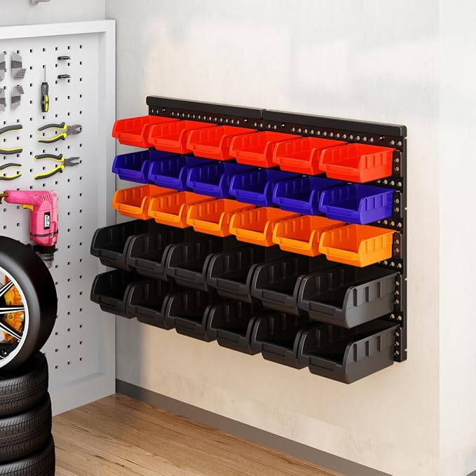 MULSAME Wall Mounted Storage Bins Parts Rack 4 Colors Bin Organizer Garage - Image 7