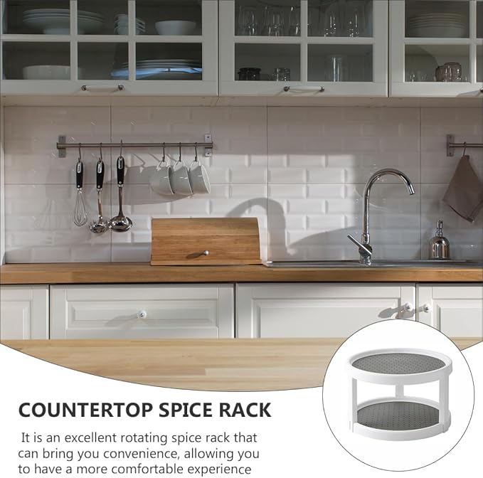 Garneck Rotating Spice Rack and Makeup Organizer Double Tier Kitchen Storage - Image 3