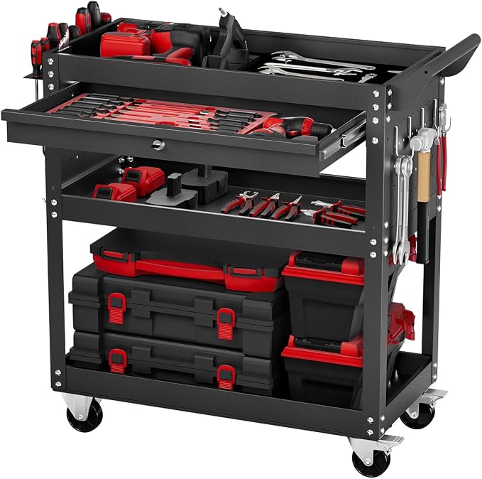 VEVOR 4-Tier Tool Cart with Wheels, 350 lbs Load Capacity, Rolling Work Cart by VEVOR